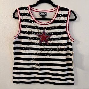 NWT Berek Sleeveless Sweater Size Large Star Americana Beads Sequin 4th Of July
